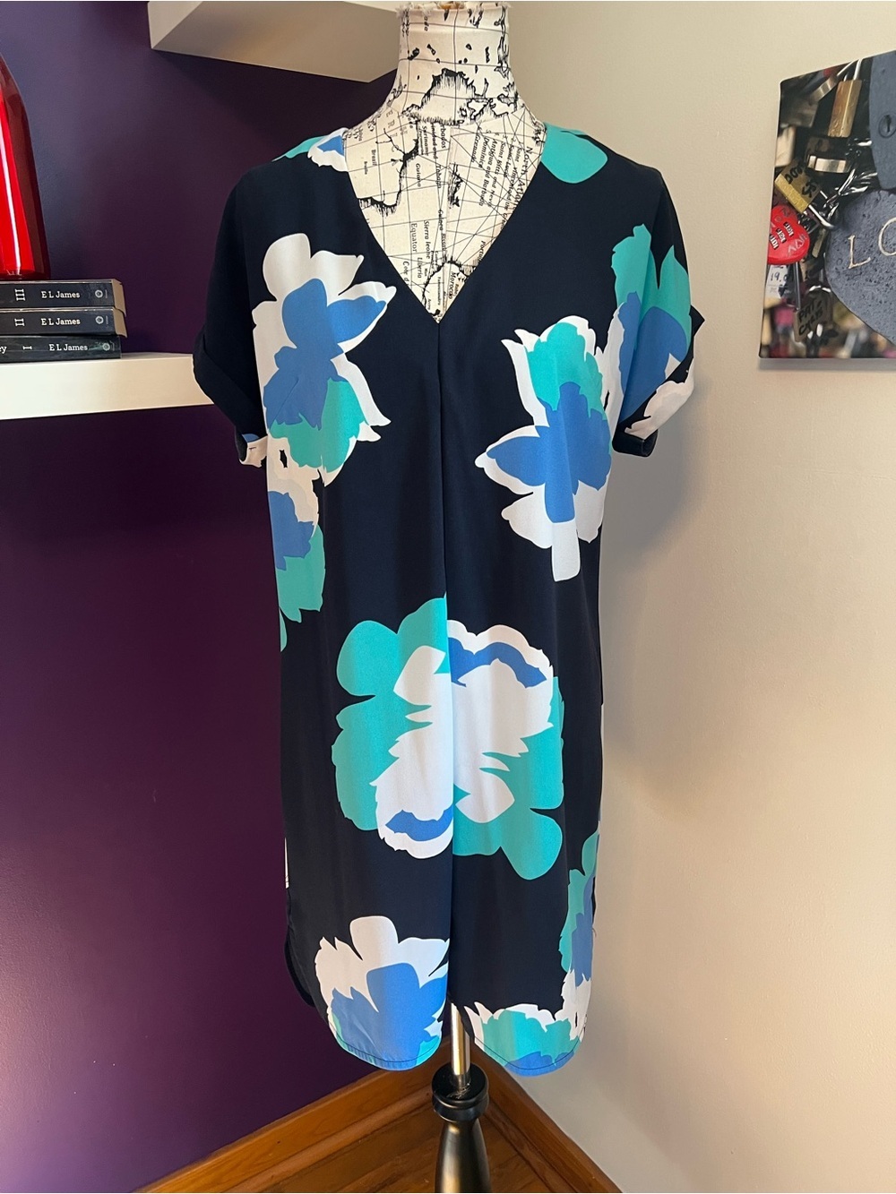 7 for $30 A New Day Navy Floral Dress with Blue & Teal Blooms
